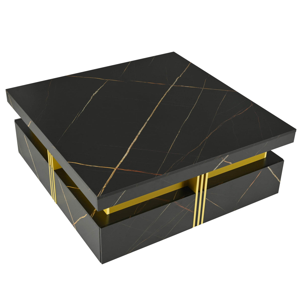 Modern Black Gold Accented Square Coffee Table With Storage - Sleep Galleria