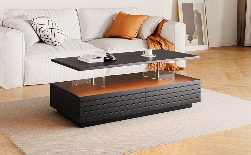 Modern Rectangular MDF Coffee Table With LED Lights - Sleep Galleria