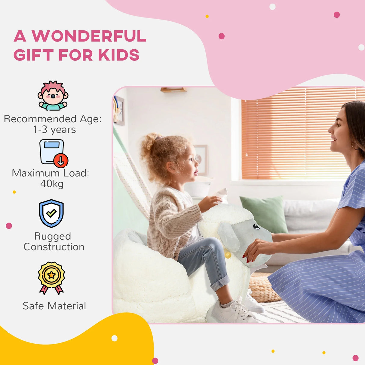 Plush Lamb Toddler Rocking Horse With Safety Belt - Omega Lifestyles