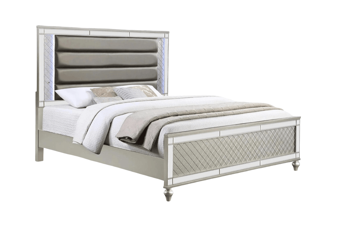Modern Luxury Silver Channel Tufted Queen Bed Frame