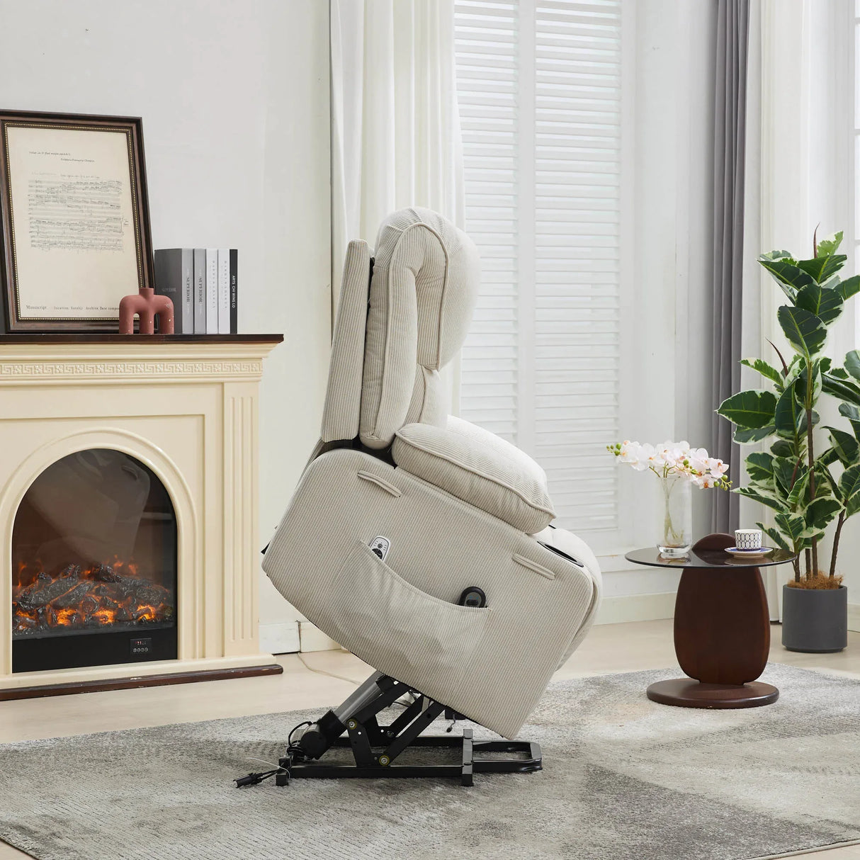 Ivory Remote-Controlled Heated Massage Assistive Recliner - Omega Lifestyles