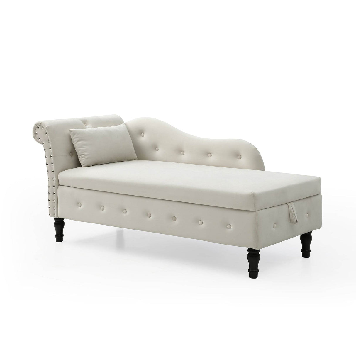 Velvet Upholstered Storage Chaise Lounge With Pillow - Omega Lifestyles