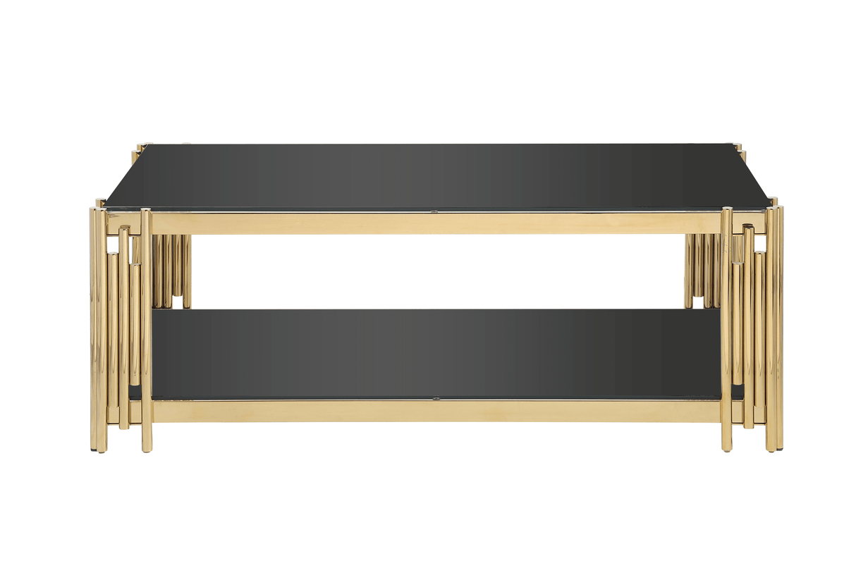 Golden Stainless Steel Rectangular Double-Layer Coffee Table - Sleep Galleria
