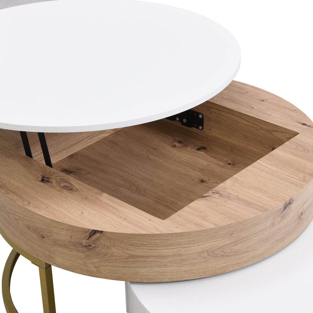 Modern Round Lift-Top Nesting Coffee Tables With Drawers - Sleep Galleria