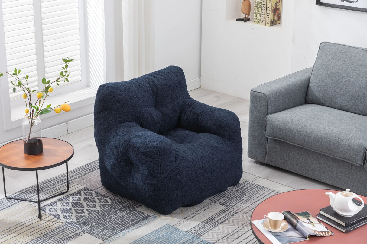 Soft Teddy Fabric Tufted Foam Bean Bag Chair Dark Blue - Omega Lifestyles