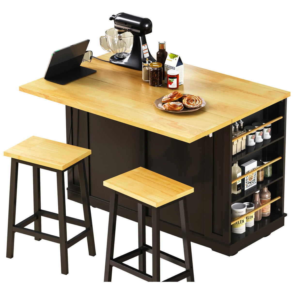 48-Inch Classic Kitchen Island Cart With Bar Stools - Omega Lifestyles