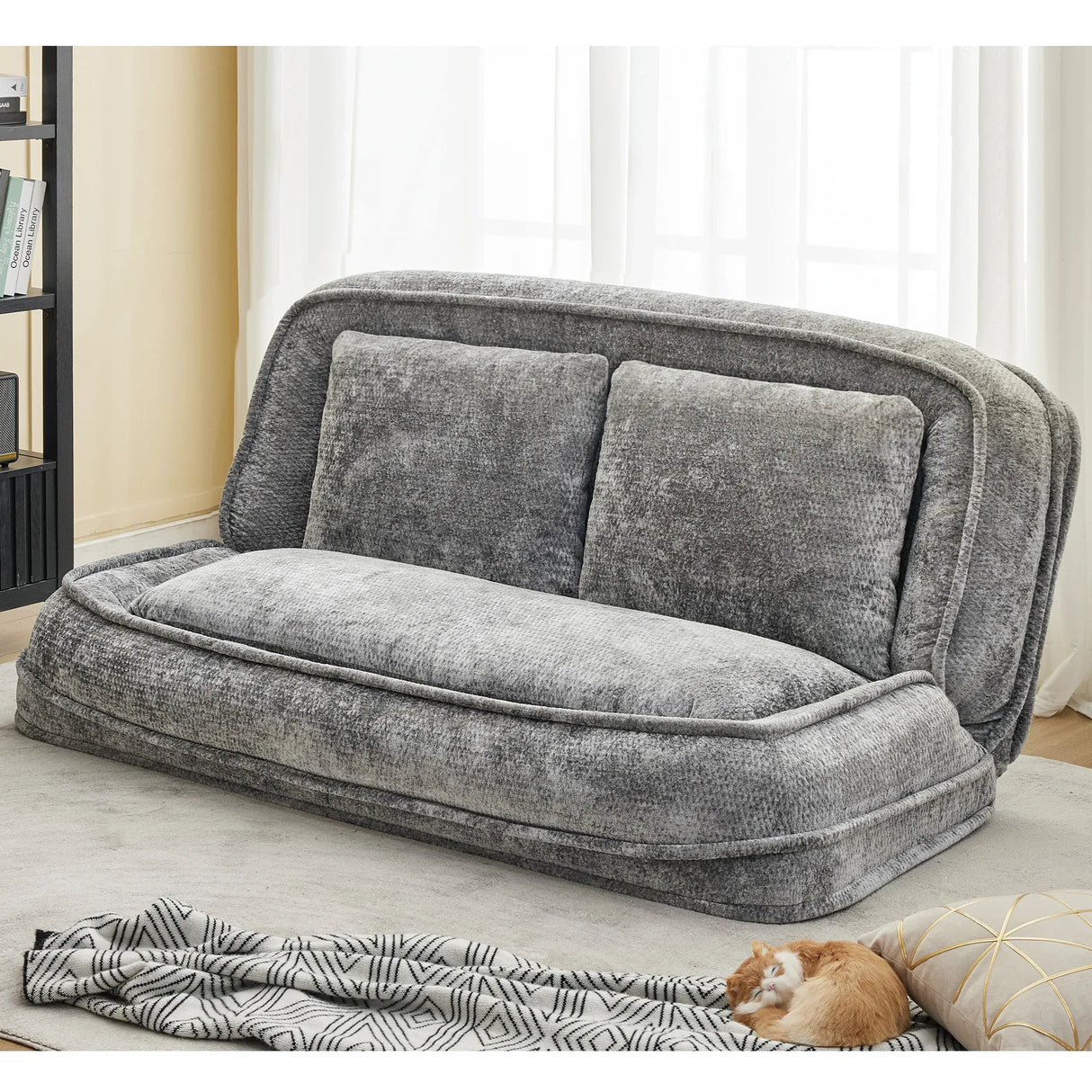 Medium-Soft Adjustable Loveseat Lazy Sofa With Chenille Upholstery - Omega Lifestyles