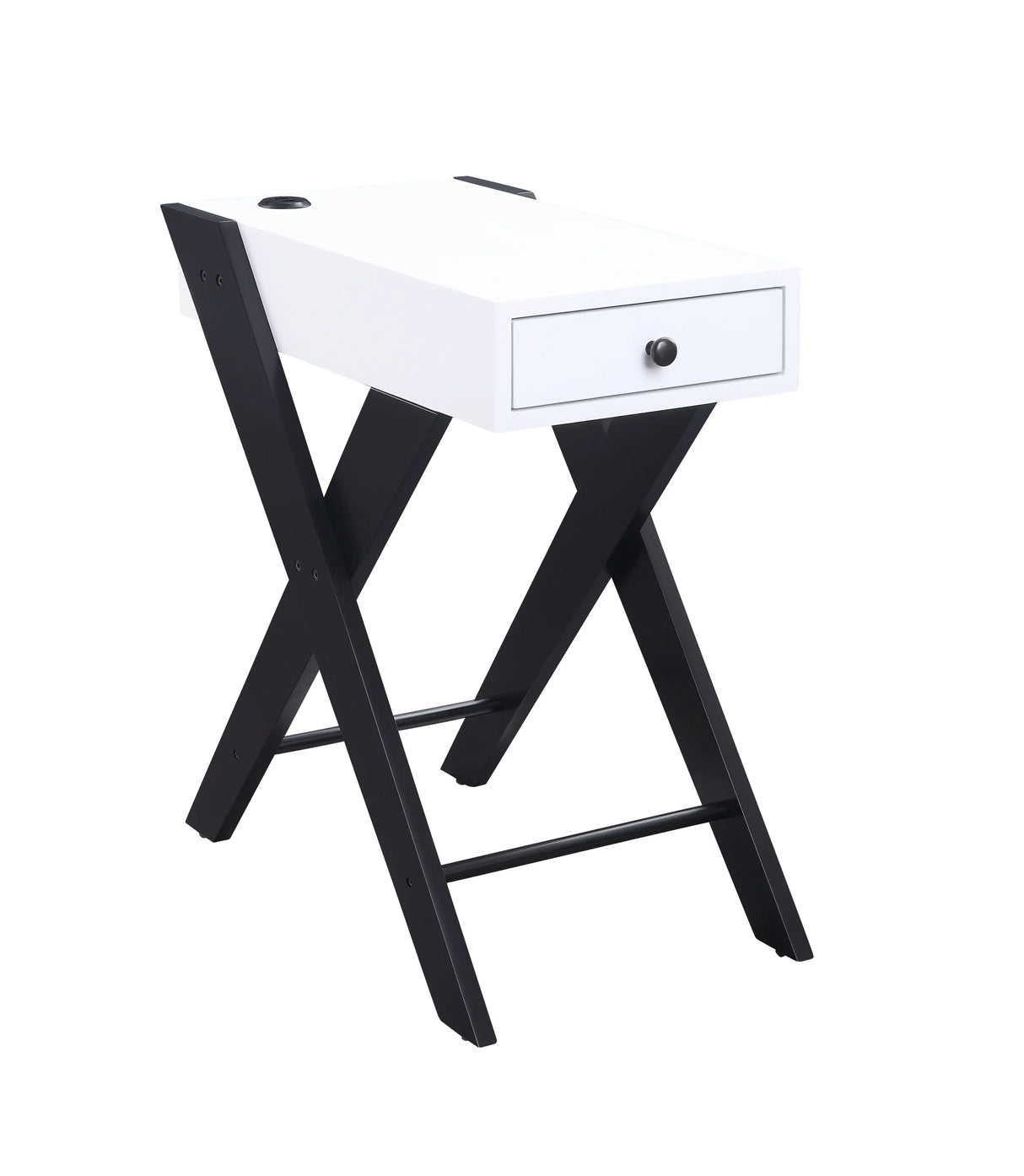 Modern White Black Accent USB Charging Table With Drawer - Omega Lifestyles