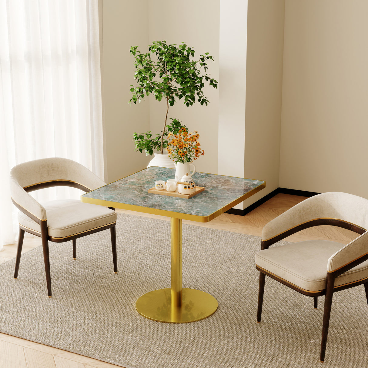 Snow Mountain Stone Square Modern Executive Dining Table