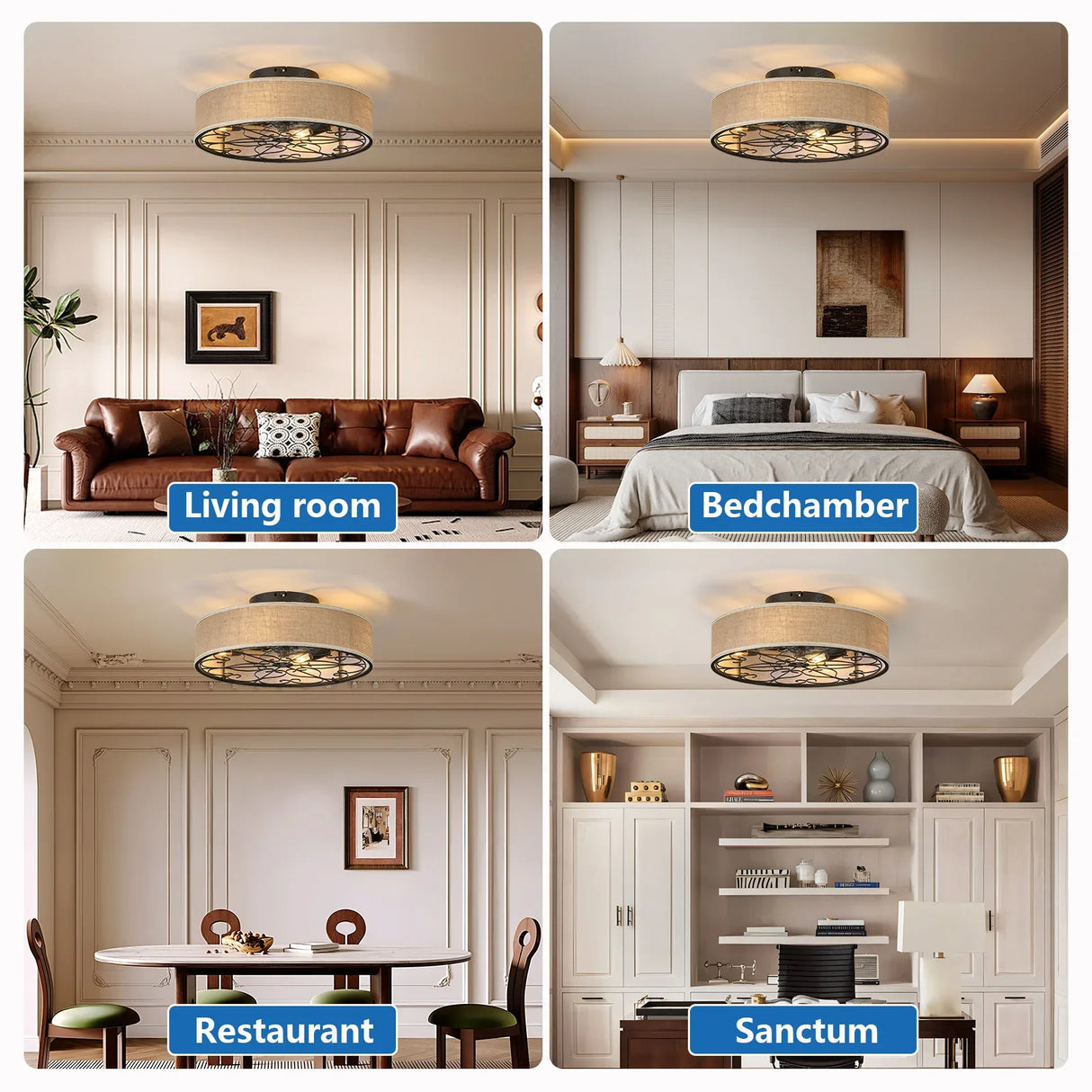 Bohemian Fabric Semi Flush Mount Ceiling Fan With Remote - Omega Lifestyles