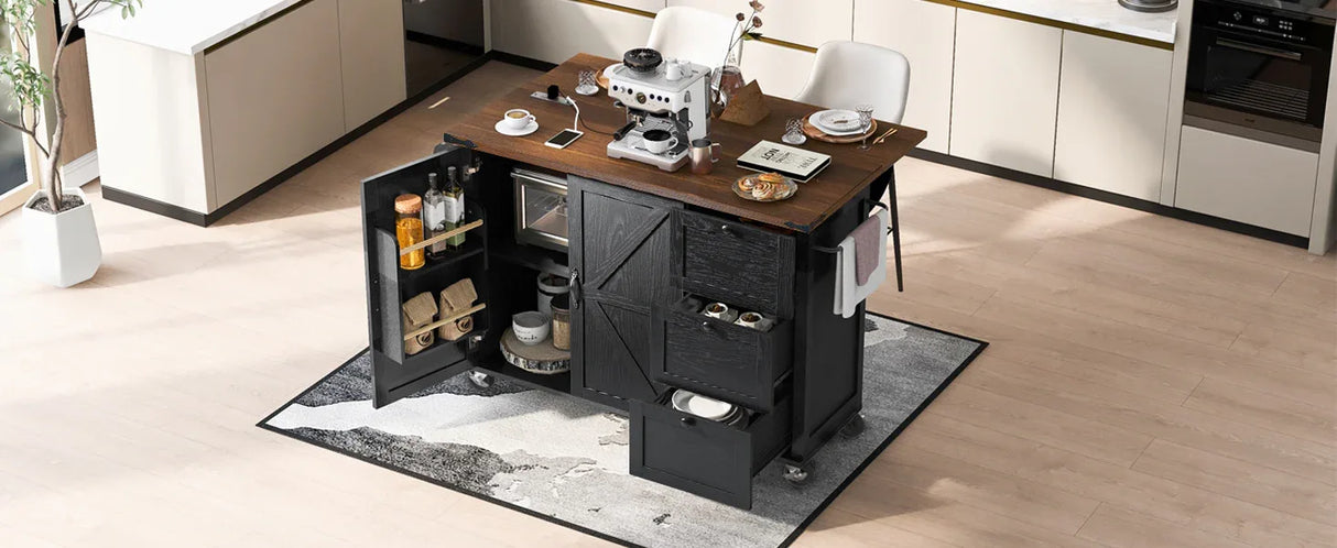 Farmhouse Kitchen Island Cart With Power Outlet - Omega Lifestyles