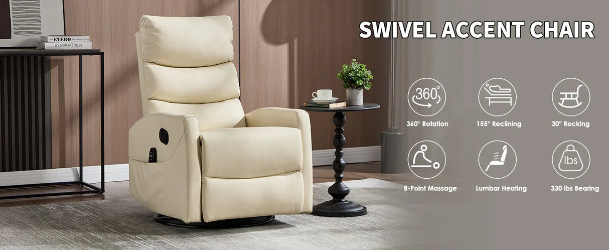 Heat Massage Recliner Chair With Swivel Rocker And Heating - Omega Lifestyles