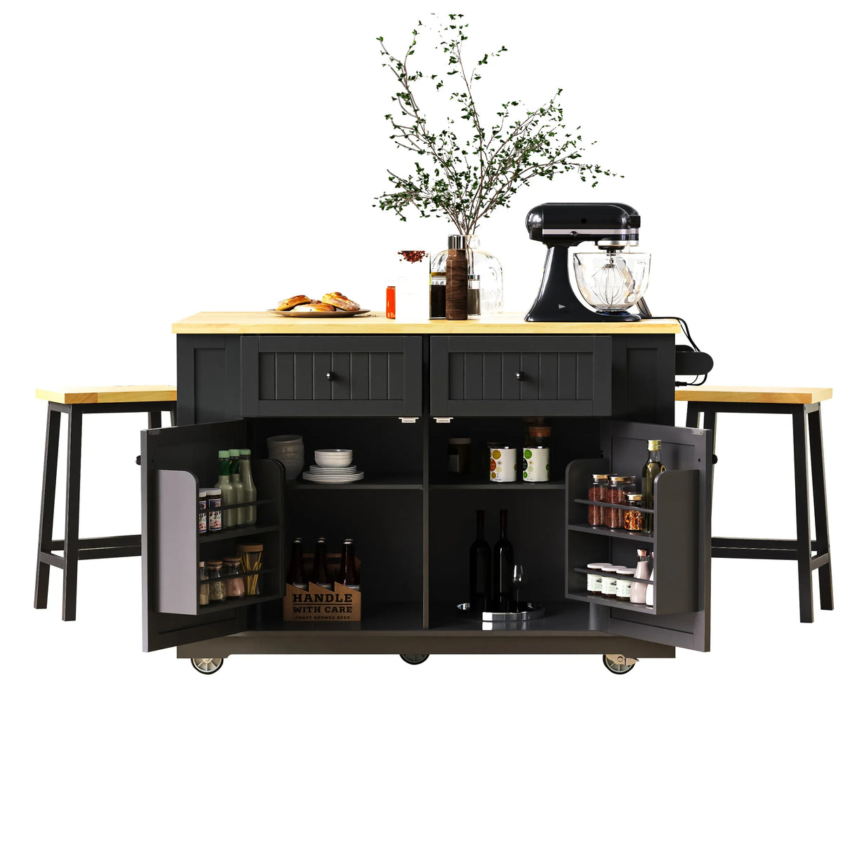 48-Inch Rolling Kitchen Island Cart With Power Outlet - Omega Lifestyles