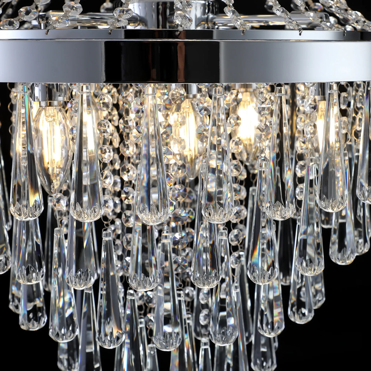 20-Foot Chrome Crystal Chandelier Adjustable Height Lighting Fixture - Omega Lifestyles
