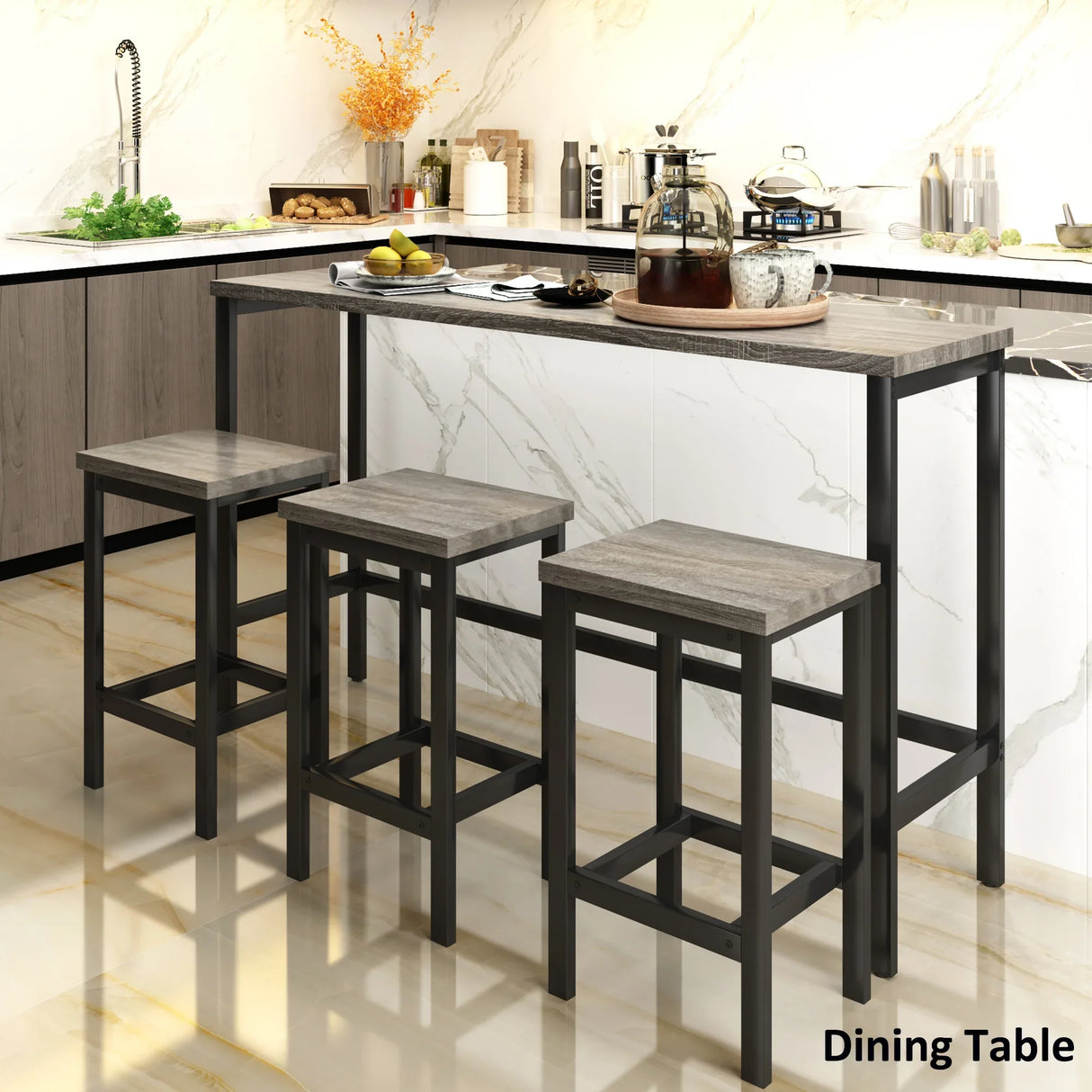 4-Piece Gray Counter Height Dining Table Set With Stools - Omega Lifestyles