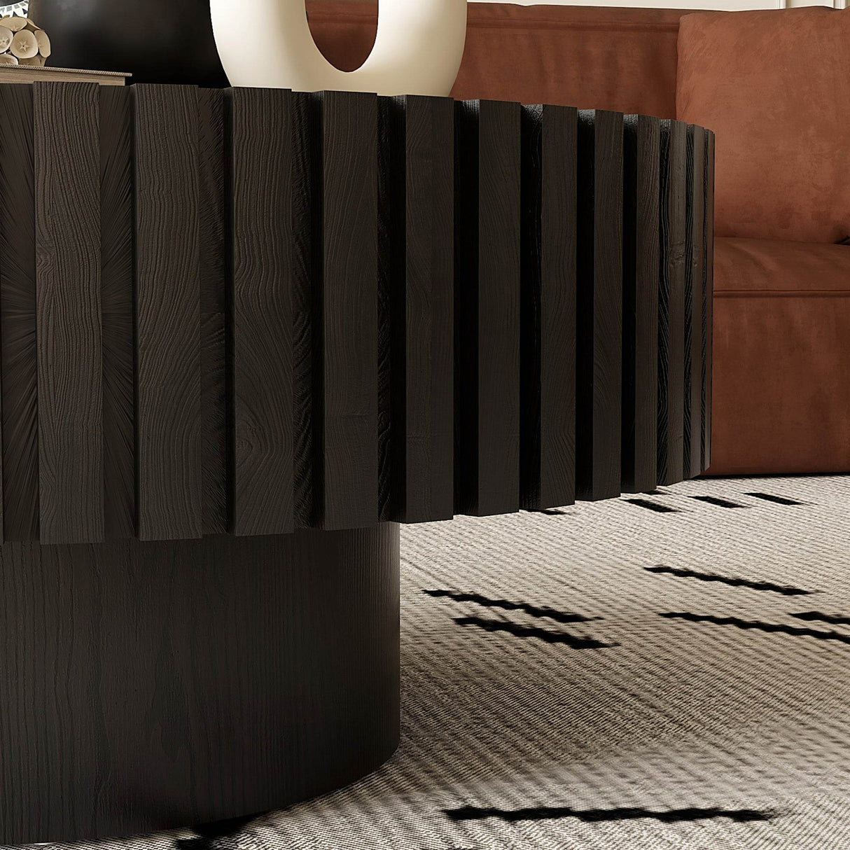 Modern Round Pedestal Coffee Table With Handmade Relief - Sleep Galleria