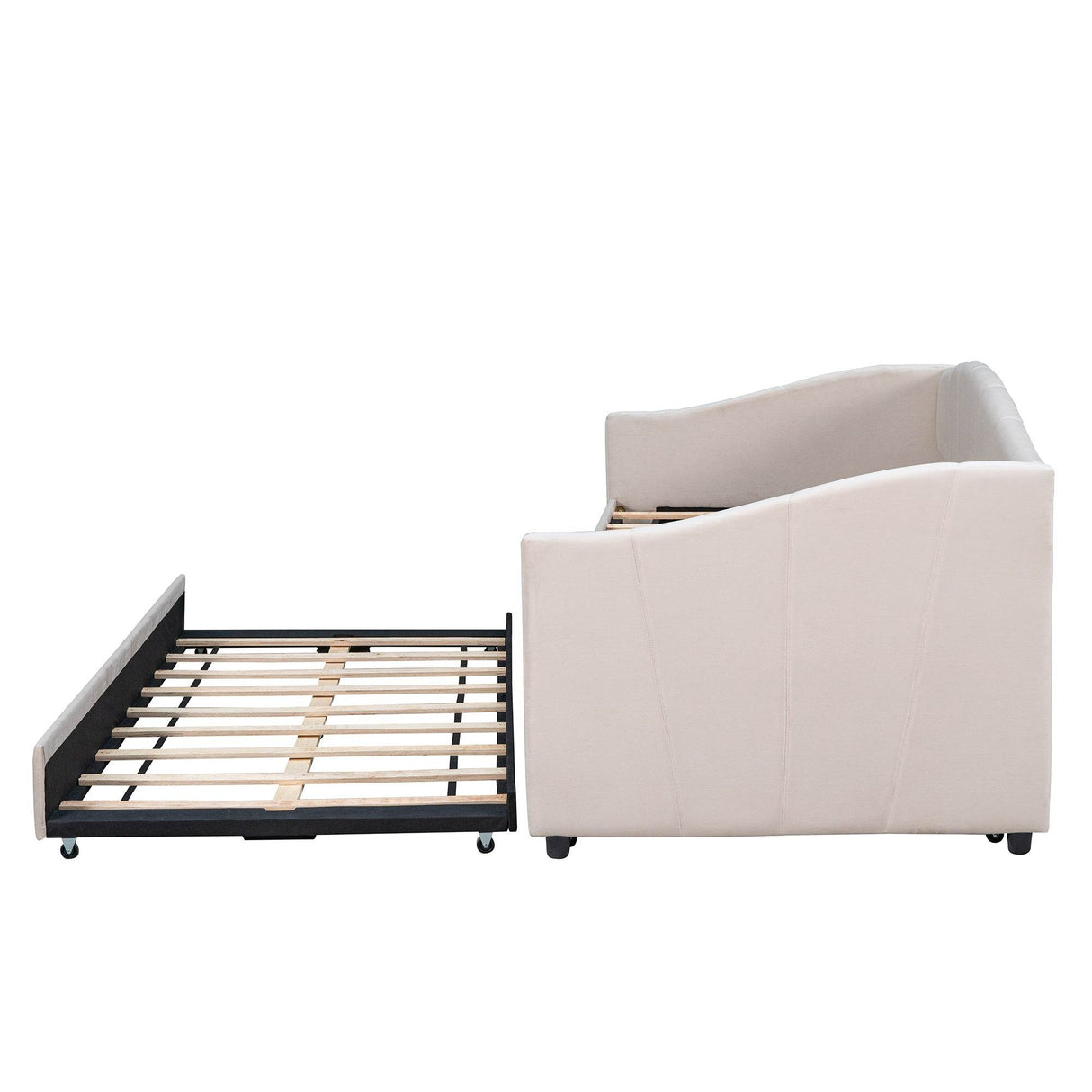 Upholstered Twin Daybed With Trundle And Wood Slats - Omega Lifestyles