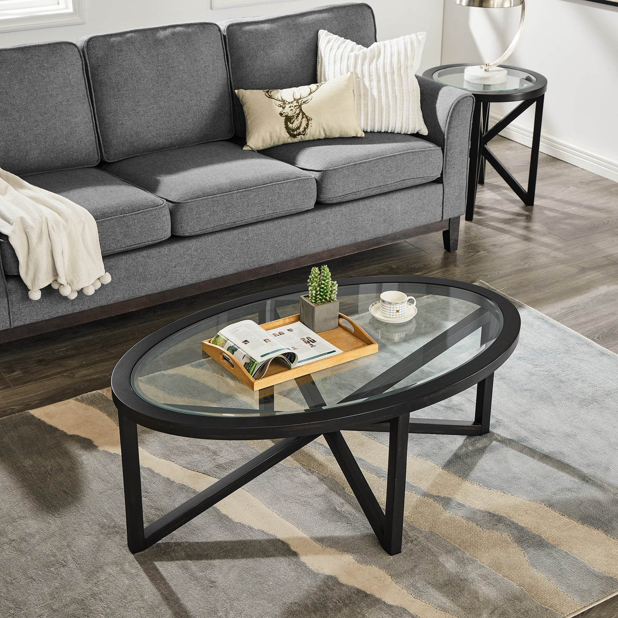 Modern Round Tempered Glass Coffee Table With Wood Base - Sleep Galleria