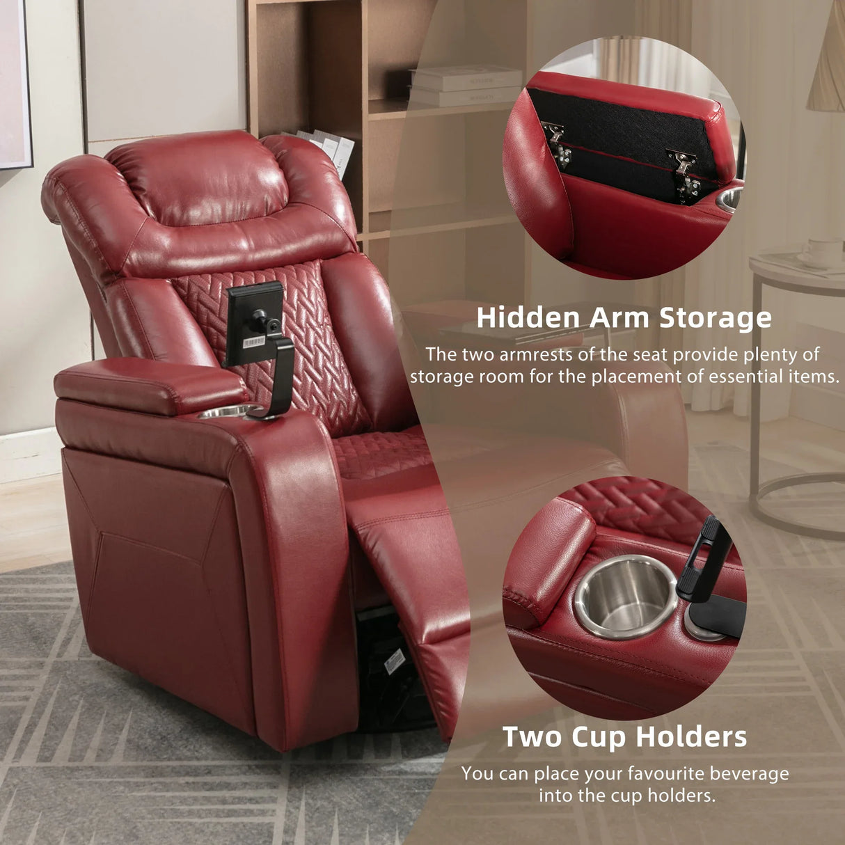 Power Recliner Chair PU Leather With USB Tray Table - Omega Lifestyles