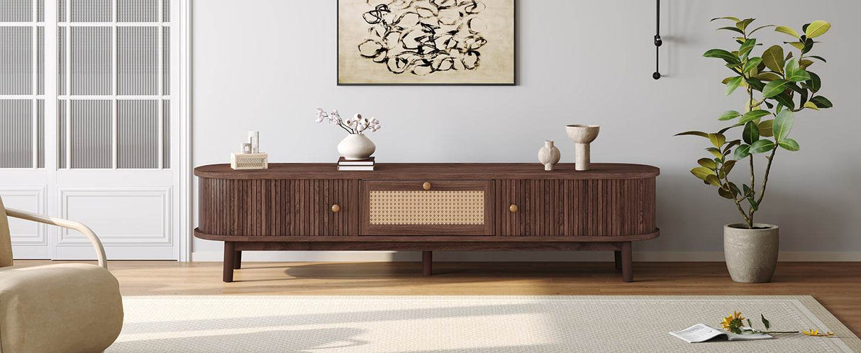 Modern Solid Wood Rattan Media Console TV Stand - Sleep Galleria
