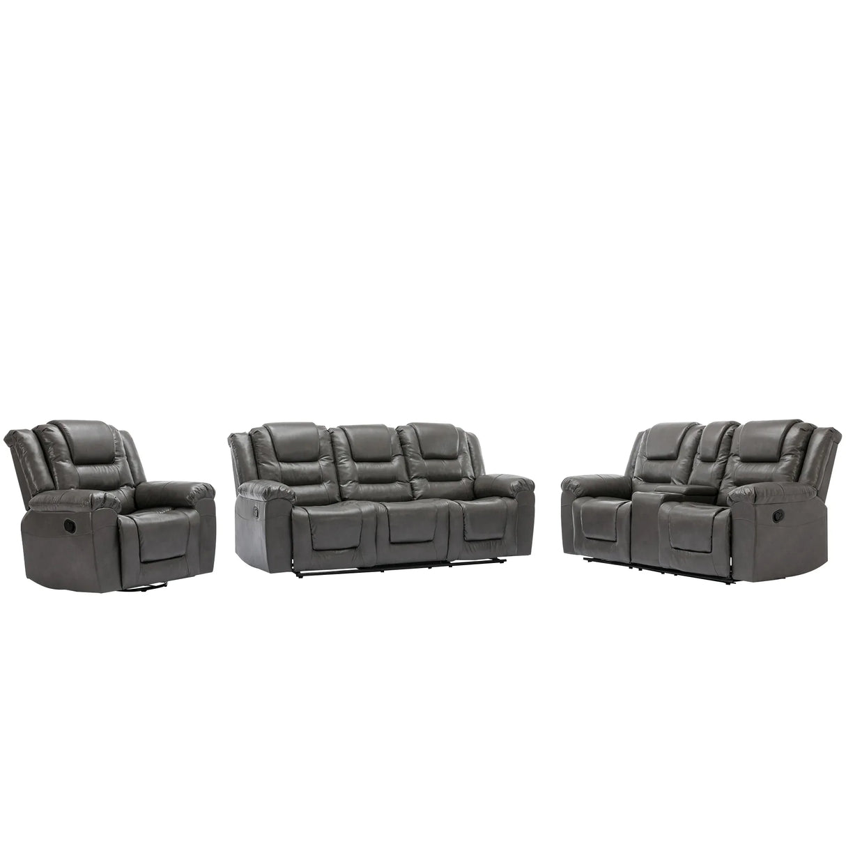 Grey Manual PU Upholstered Home Theater Recliner Chair Set - Omega Lifestyles