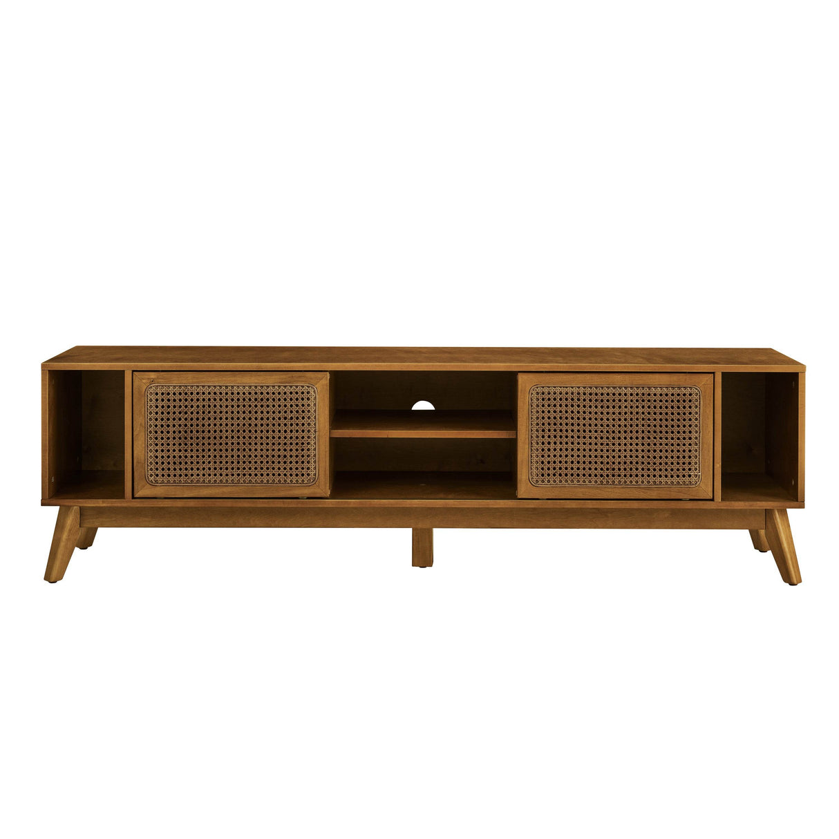 Mid Century Modern Solid Wood Rattan TV Stand - Omega Lifestyles