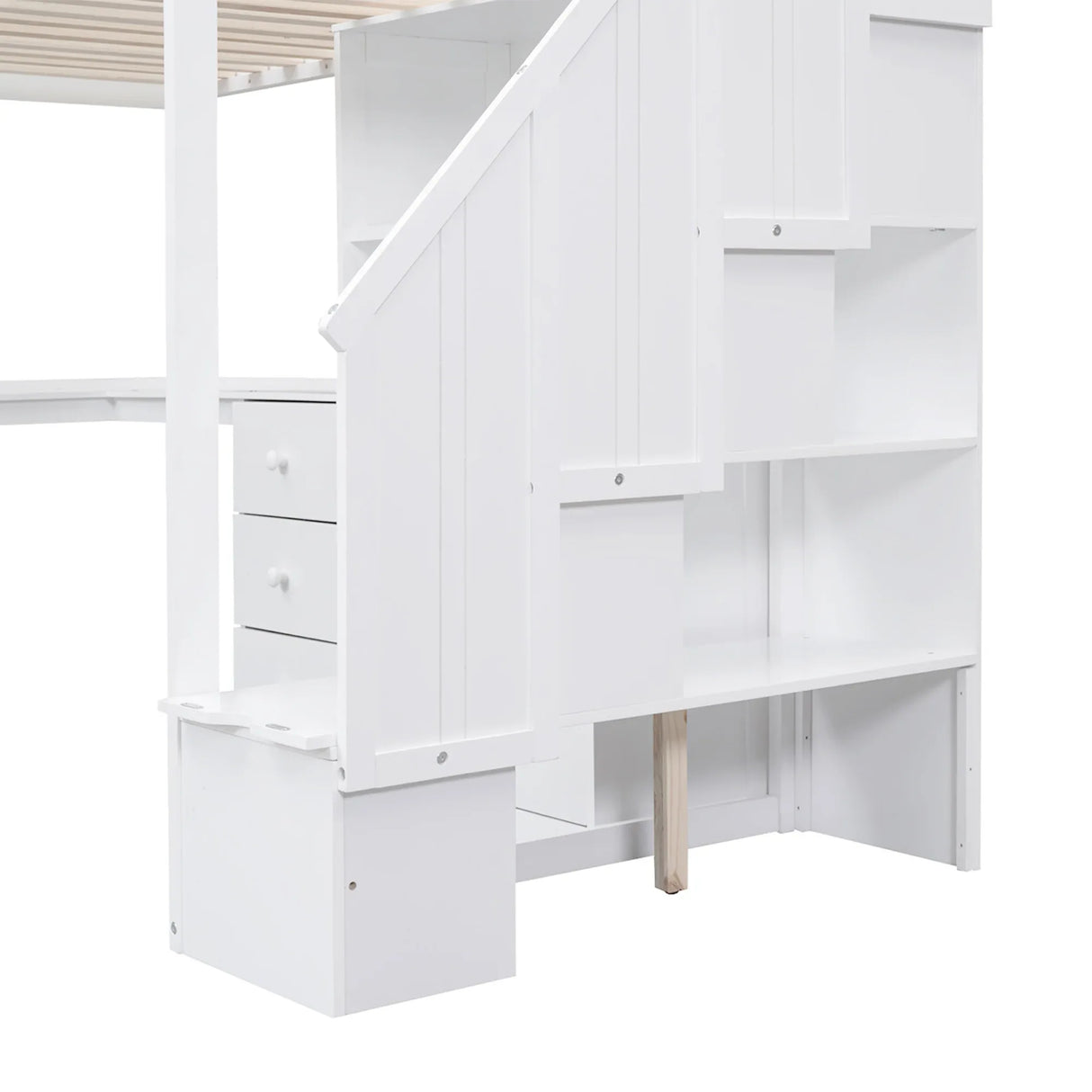 Twin Loft Bed With L-Shaped Desk Drawers Cabinet Staircase - Omega Lifestyles