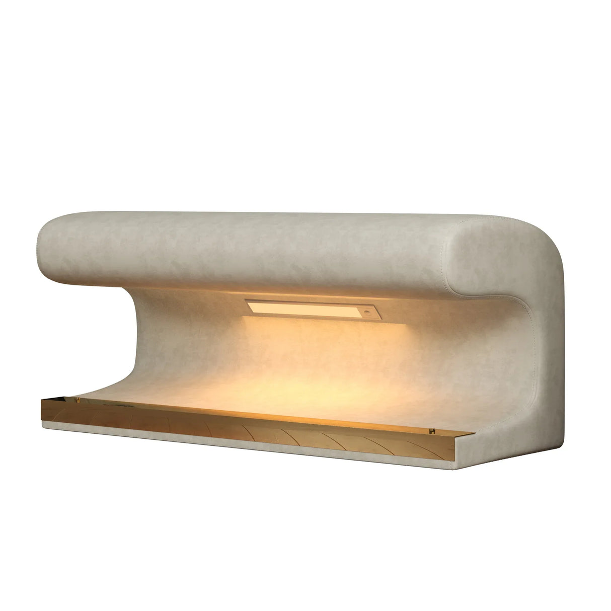 Modern Beige Faux Leather Upholstered Entryway Bench With LED Light - Omega Lifestyles