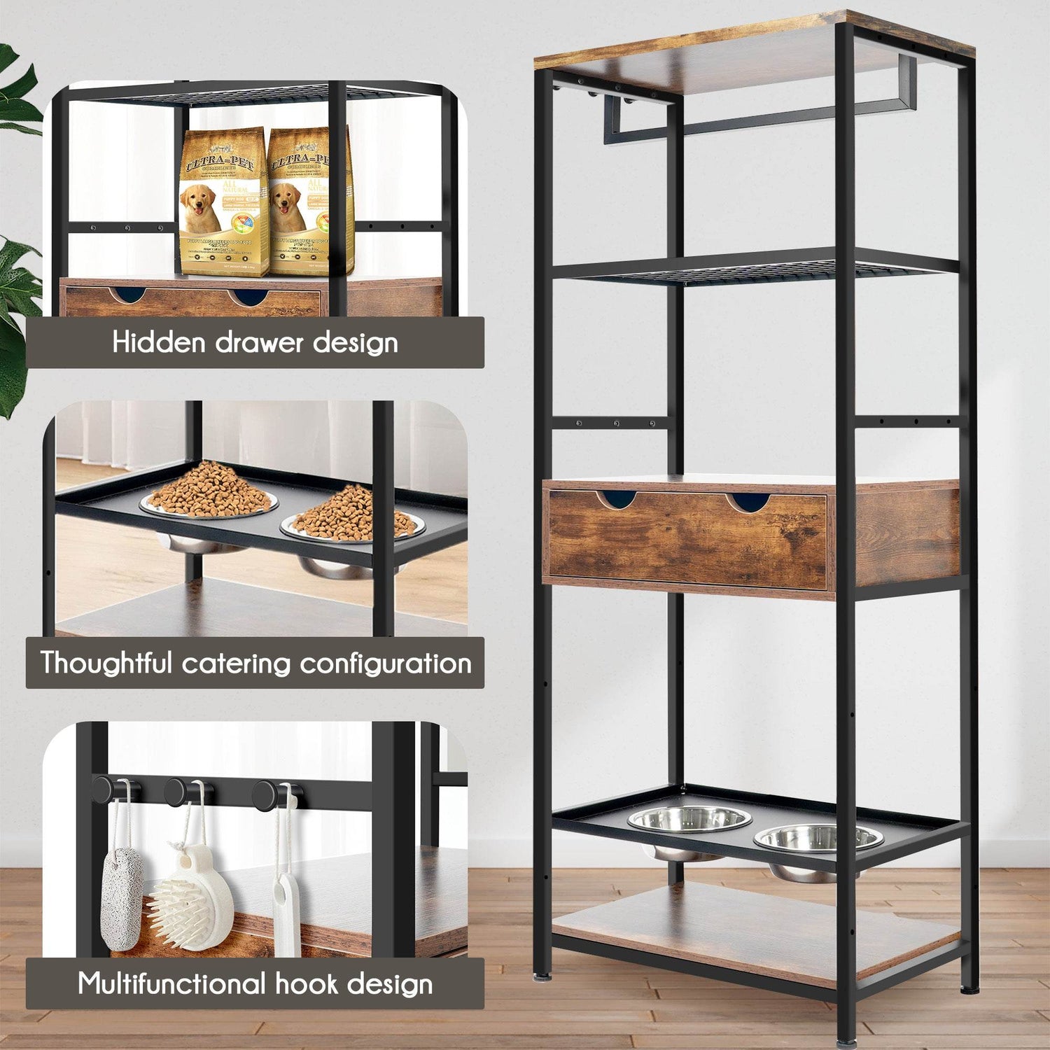 Adjustable Height Raised Dog Feeding Station With Storage - Sleep Galleria