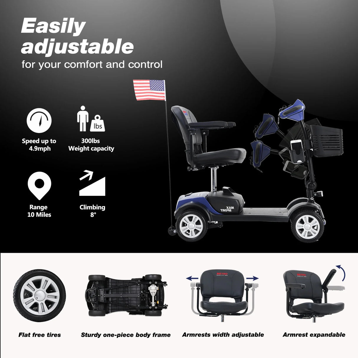 Compact Outdoor Mobility Scooter With LED Lights And Suspension - Omega Lifestyles