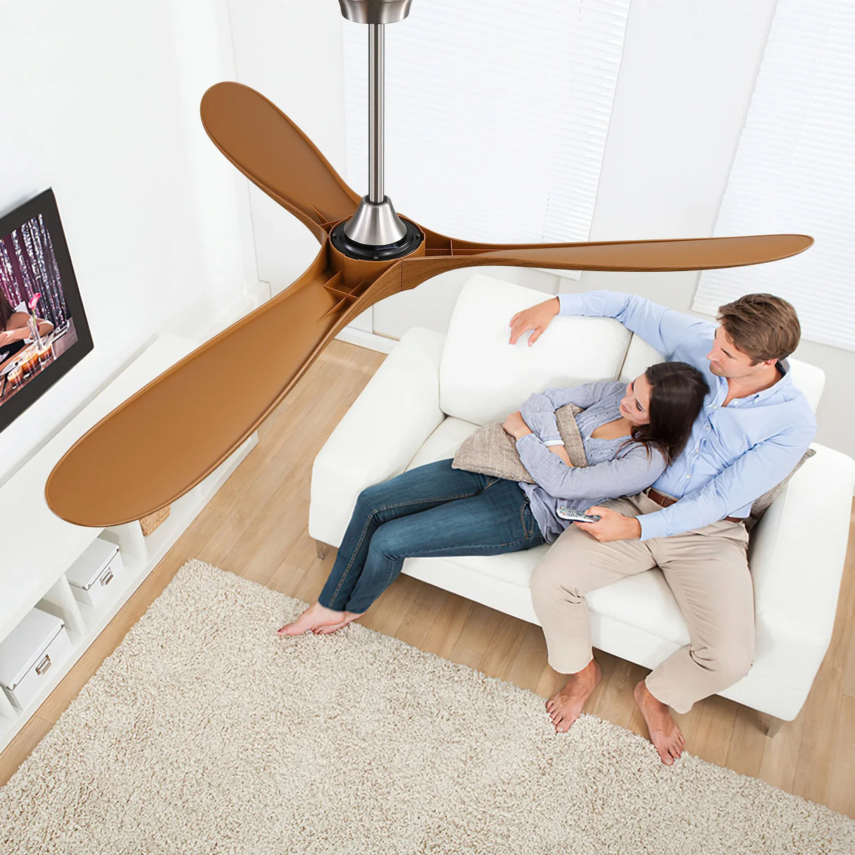 60-Inch Outdoor Brushed Nickel ABS Ceiling Fan With Remote - Omega Lifestyles