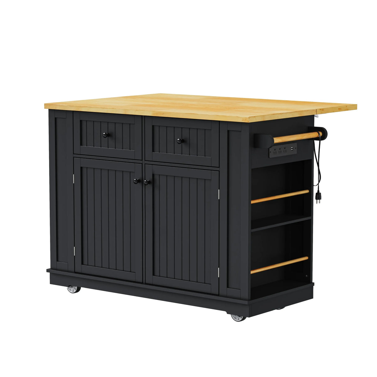 48-Inch Rolling Kitchen Island Cart With Power Outlet - Omega Lifestyles