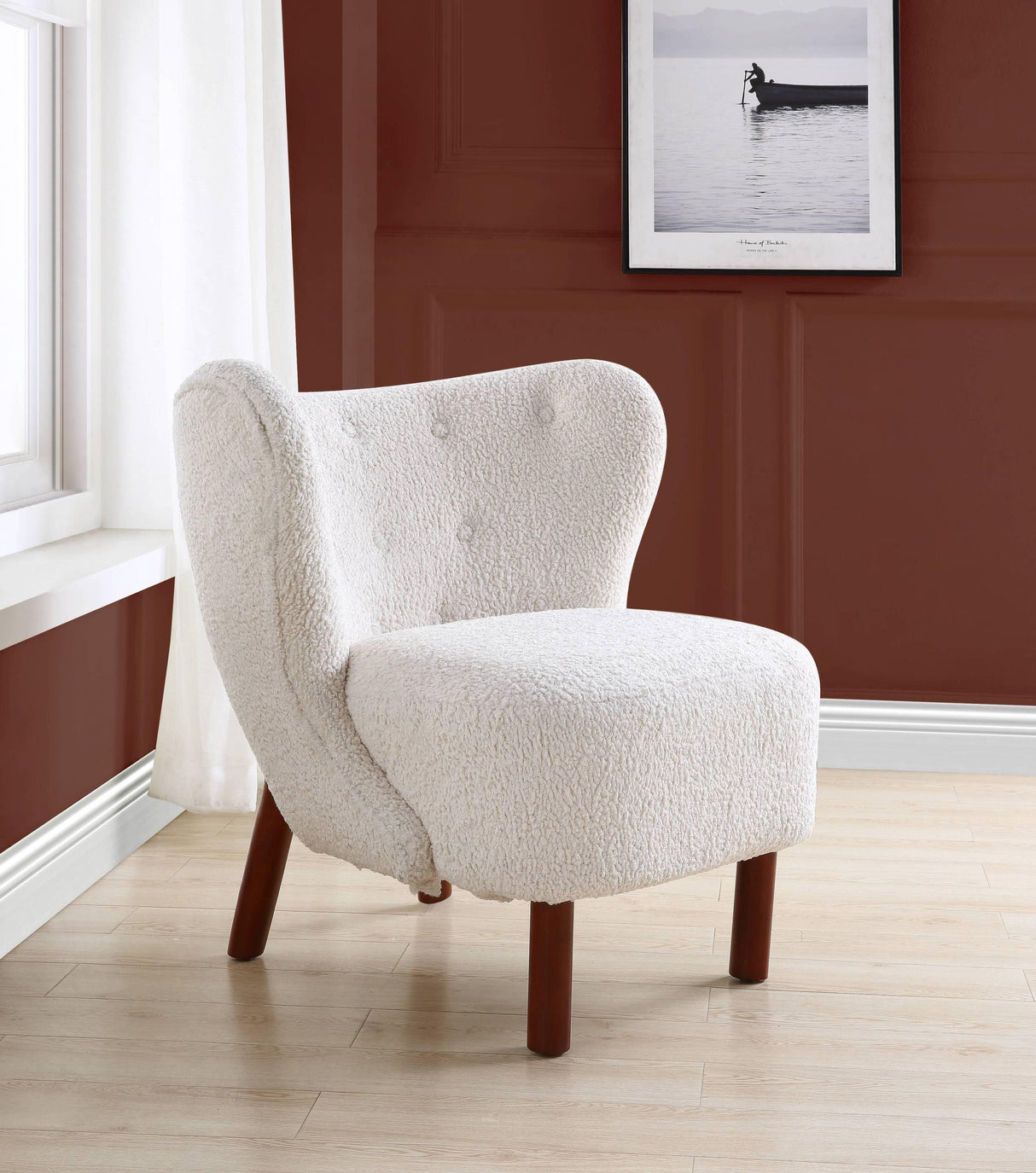 White Teddy Sherpa Wingback Accent Chair - Omega Lifestyles