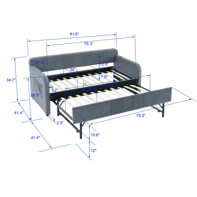 Twin Velvet Upholstered Daybed Frame With Trundle - Omega Lifestyles
