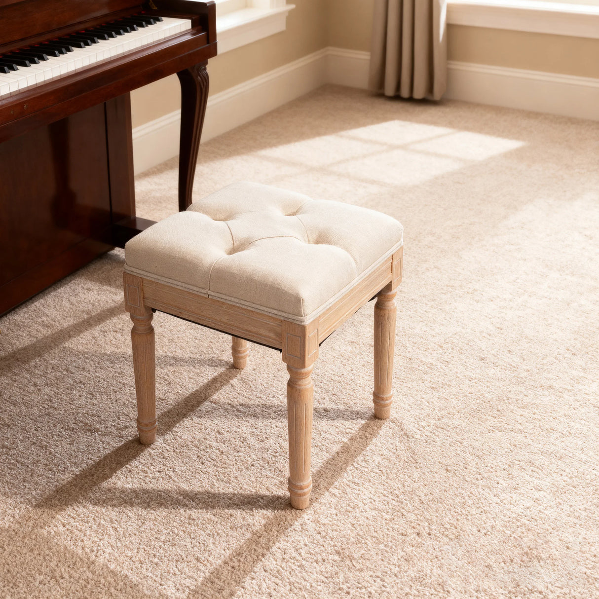 Rustic Square Padded Upholstered Ottoman Bench - Omega Lifestyles