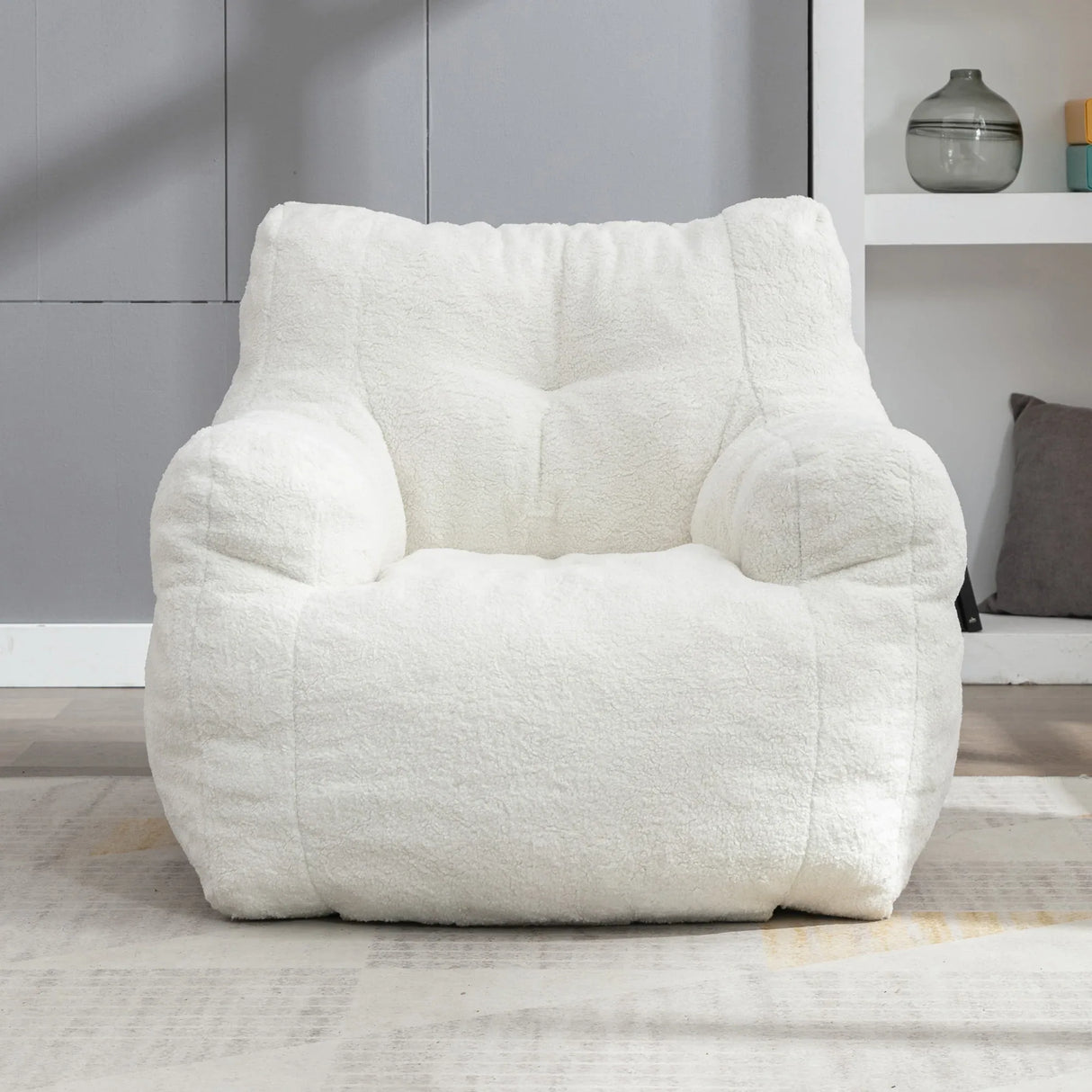 Ivory Soft Teddy Fabric Foam Bean Bag Chair - Omega Lifestyles