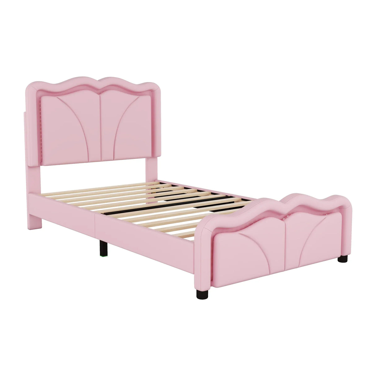 Twin Upholstered Platform Bed With Adjustable Headboard and LED Light Strips - Omega Lifestyles