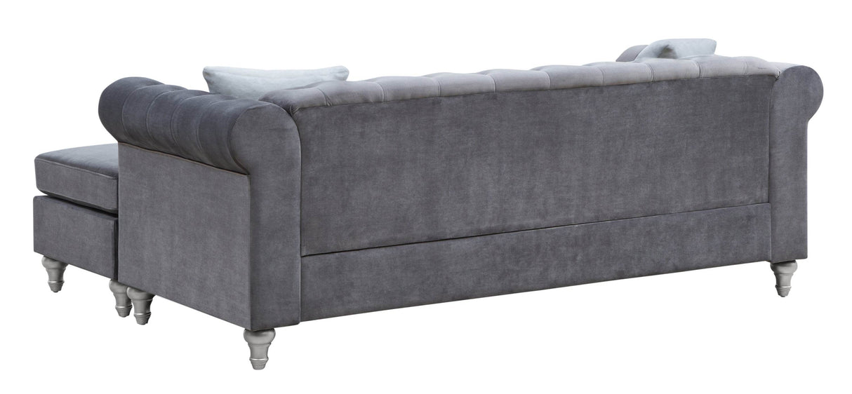 Gray Velvet Chaise Lounge Sofa With Pocketed Coil Seating - Omega Lifestyles