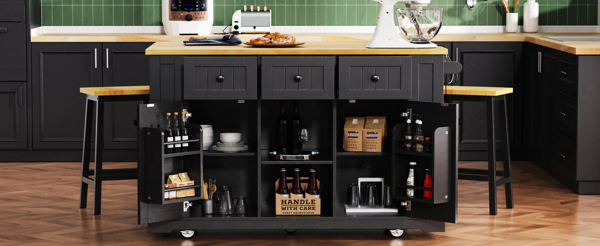 Large Kitchen Island Cart With Drop Leaf And Power Outlet - Omega Lifestyles