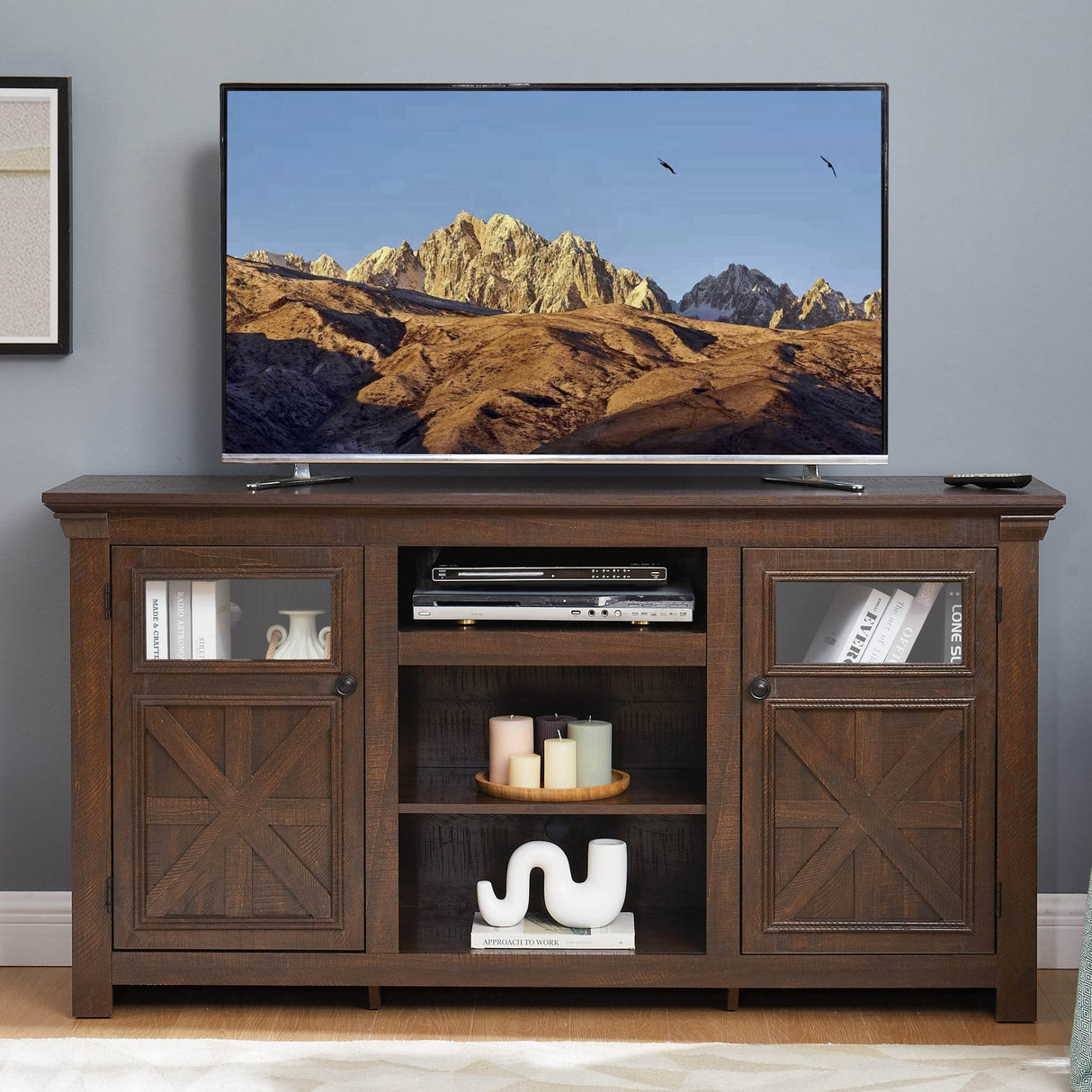 Farmhouse Style Espresso TV Stand Console Cabinet - Sleep Galleria