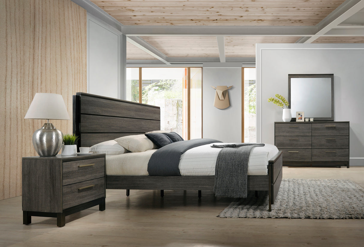 Contemporary Gray Rubberwood Queen Bed Frame Set