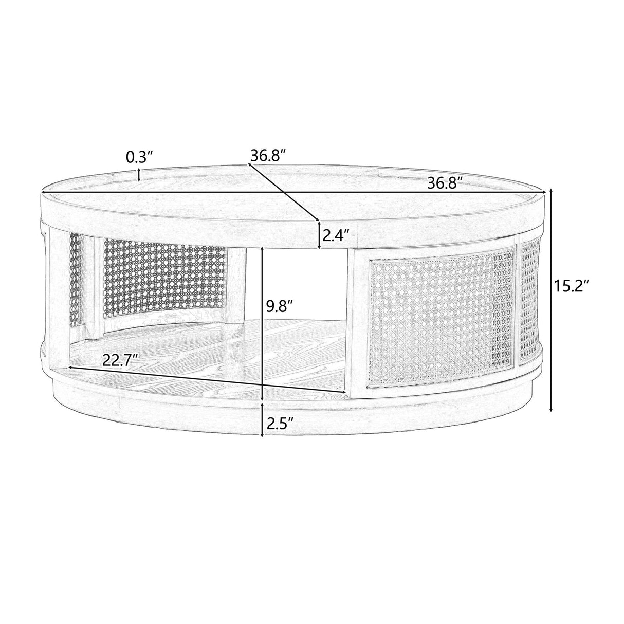Mid-Century Modern Round Cane Coffee Table - Sleep Galleria