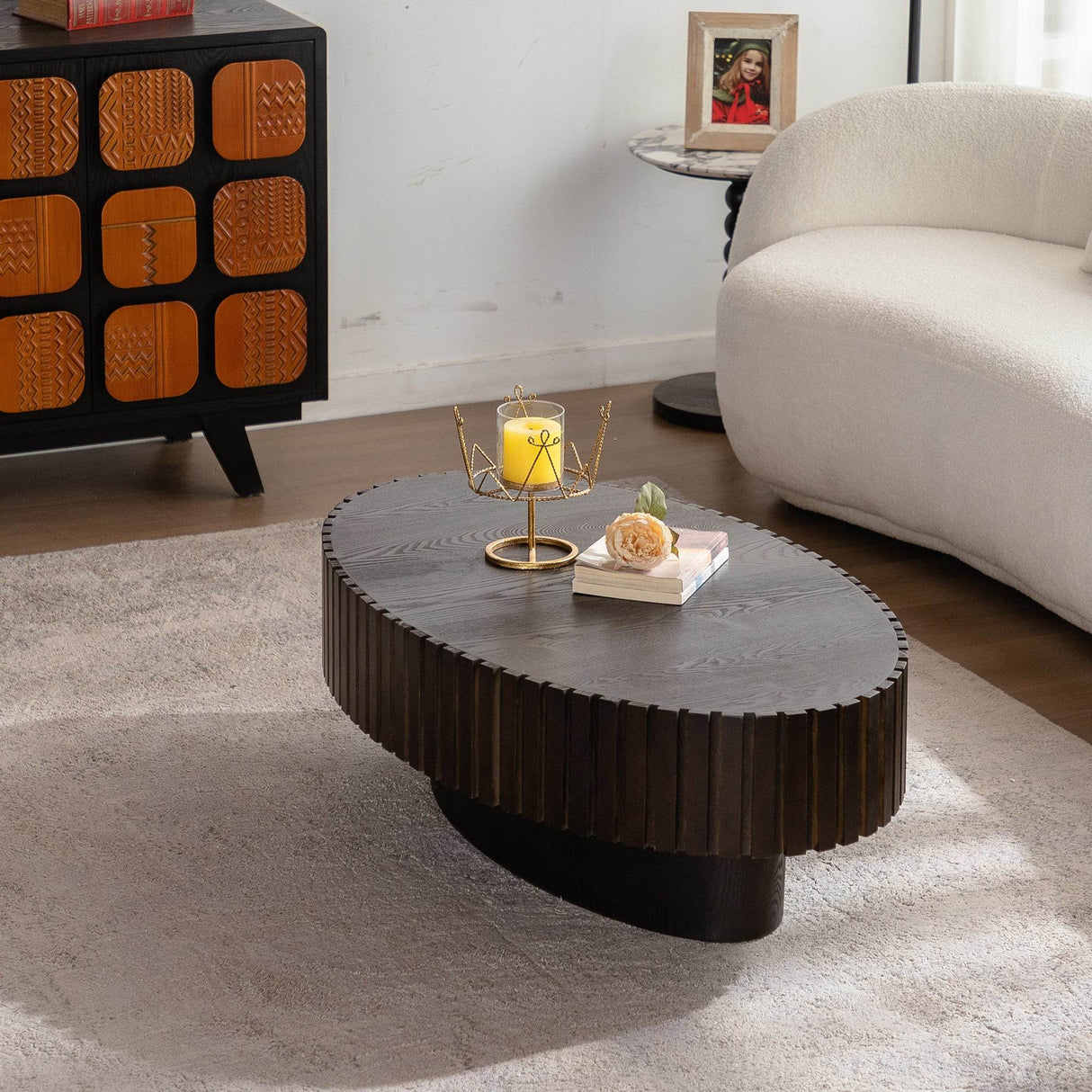 Modern Handcrafted Oval Walnut Pedestal Coffee Table - Sleep Galleria