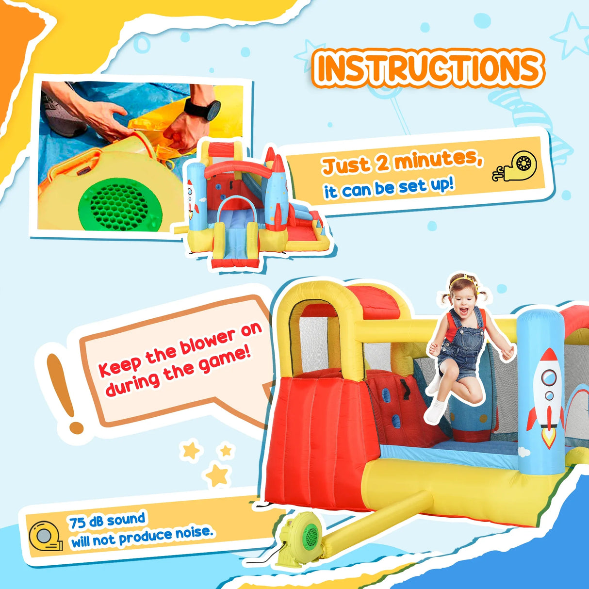 Kids Inflatable Bounce House With Slides Climbing Wall Trampoline - Omega Lifestyles