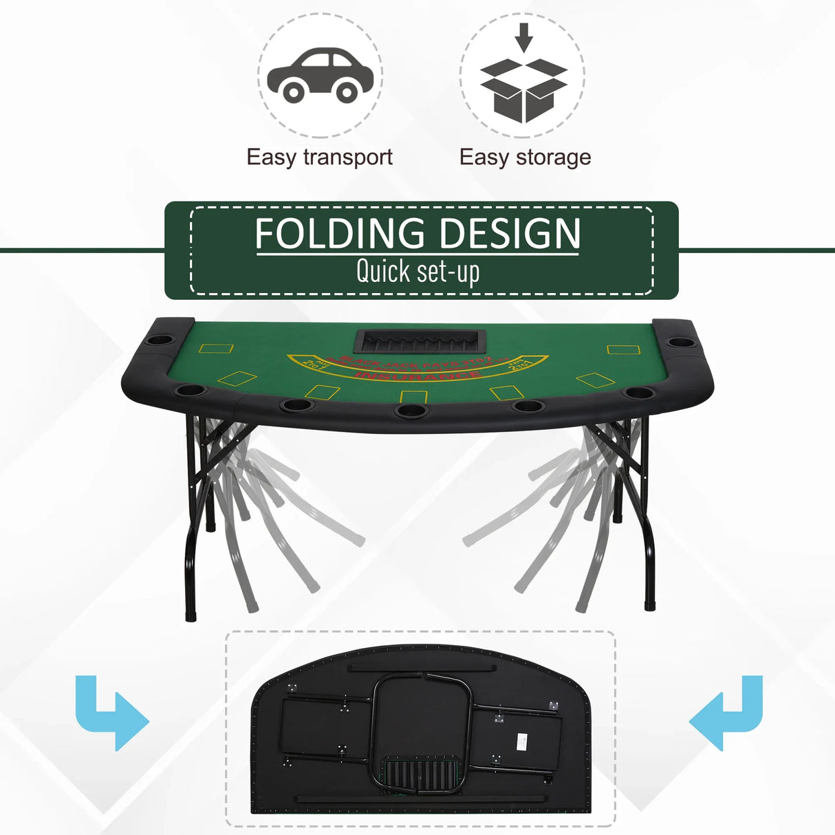Foldable Half-Shape Professional Blackjack Poker Table - Omega Lifestyles
