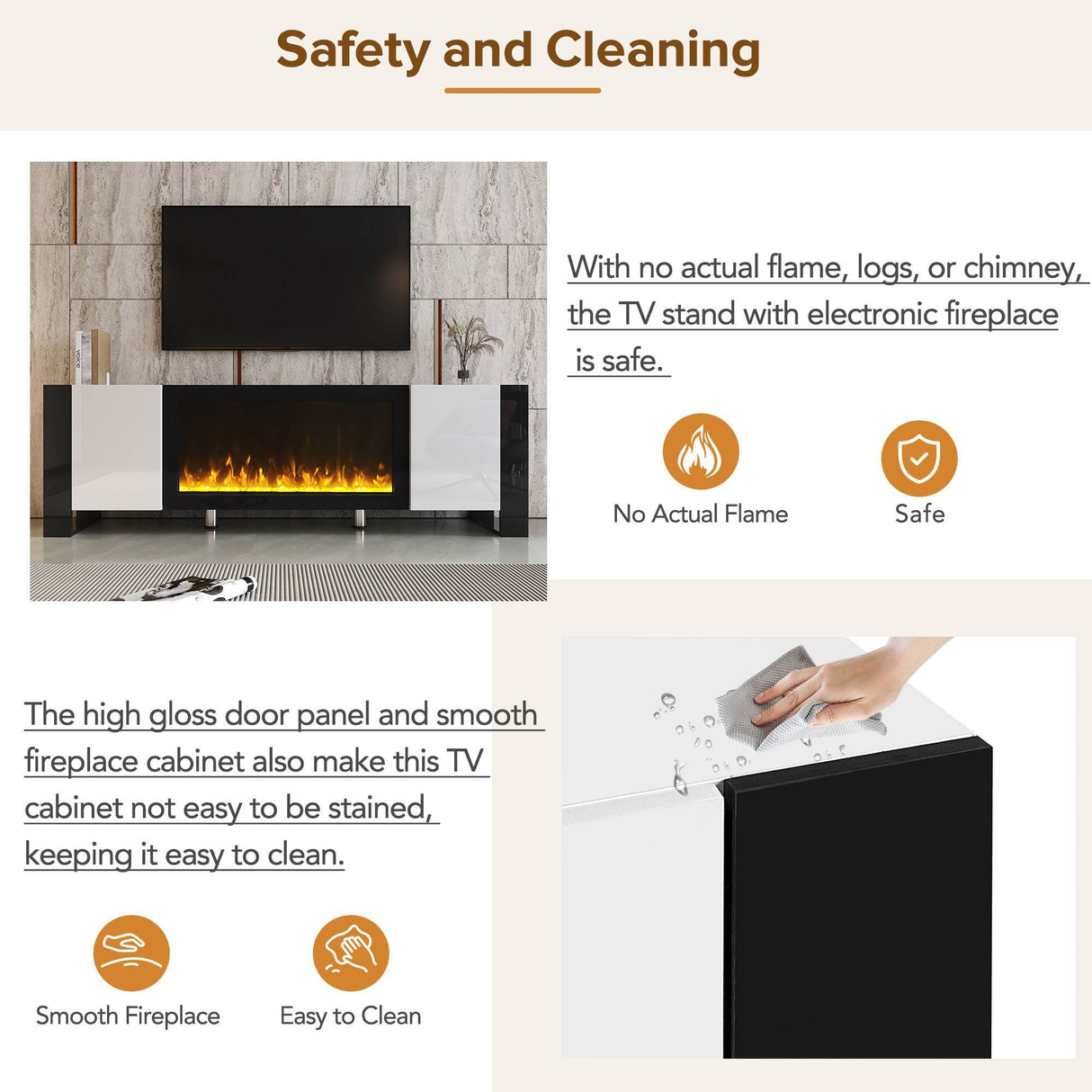 Modern White TV Stand With 34-Inch Electronic Fireplace - Sleep Galleria