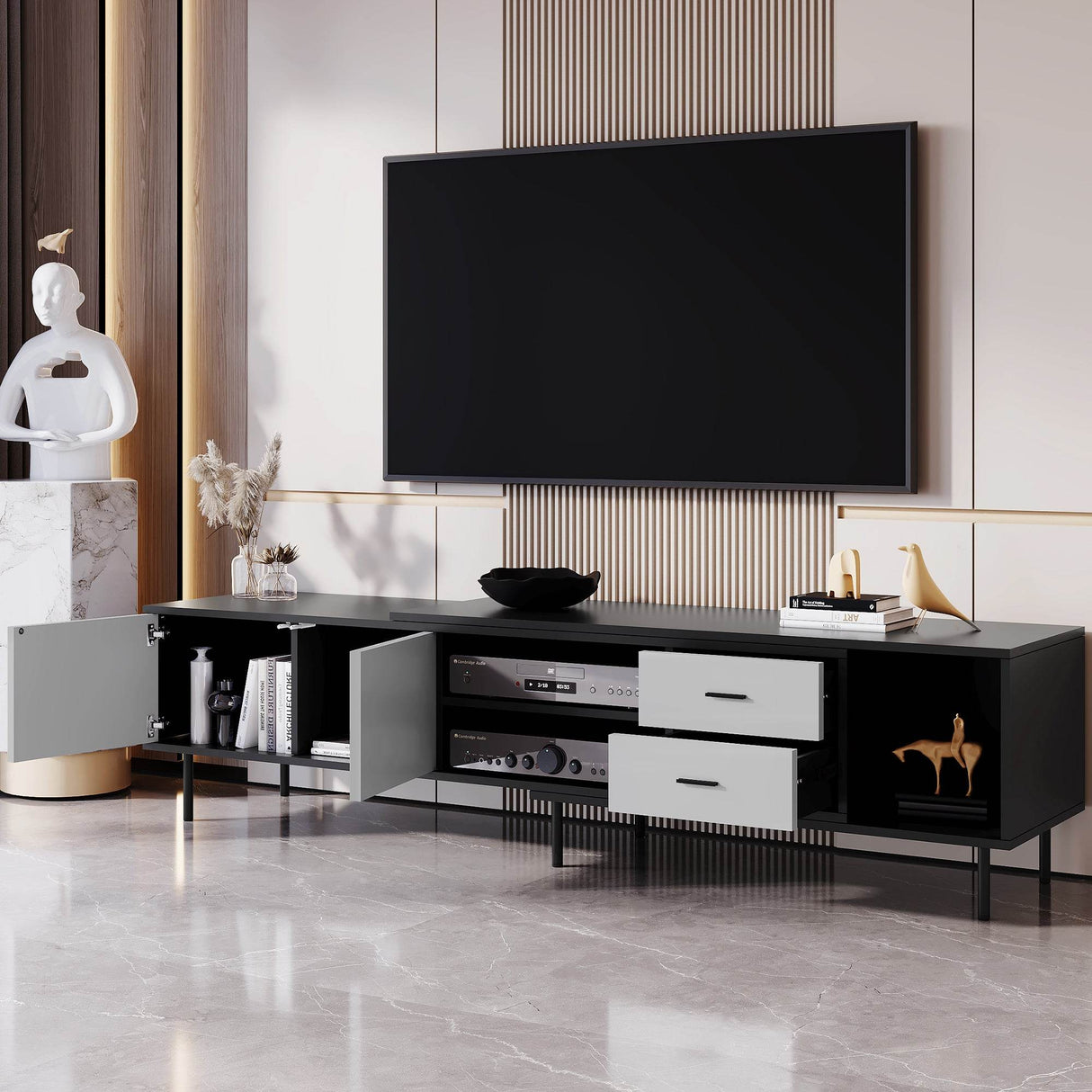 Modern Minimalist Black Grey MDF TV Stand - Sleep Galleria