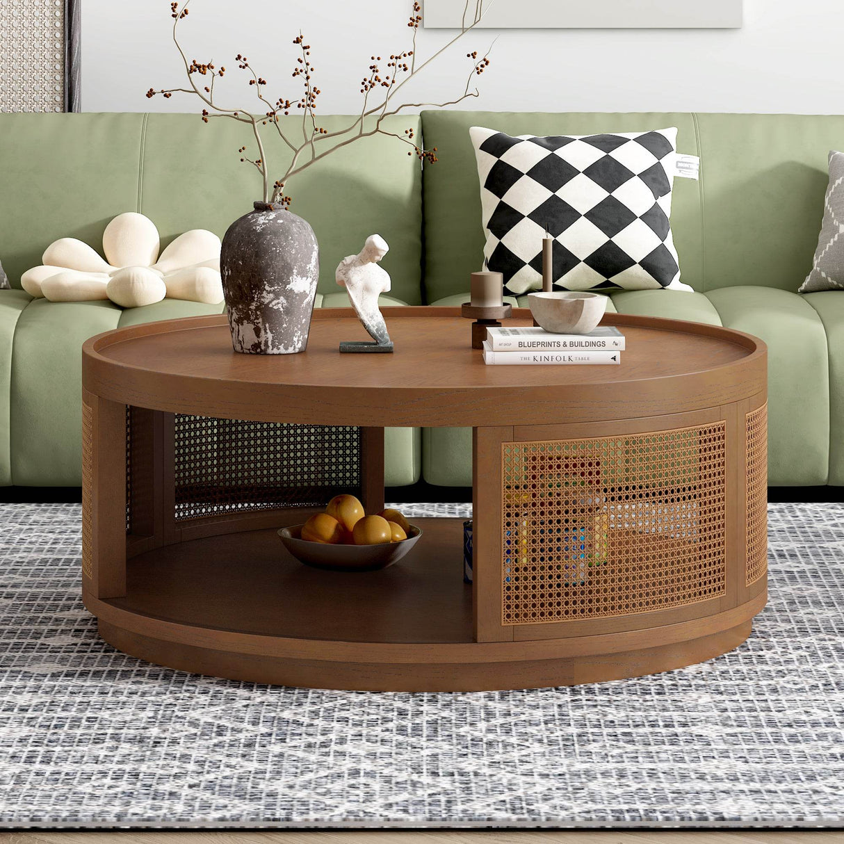 Mid-Century Modern Round Cane Coffee Table - Sleep Galleria