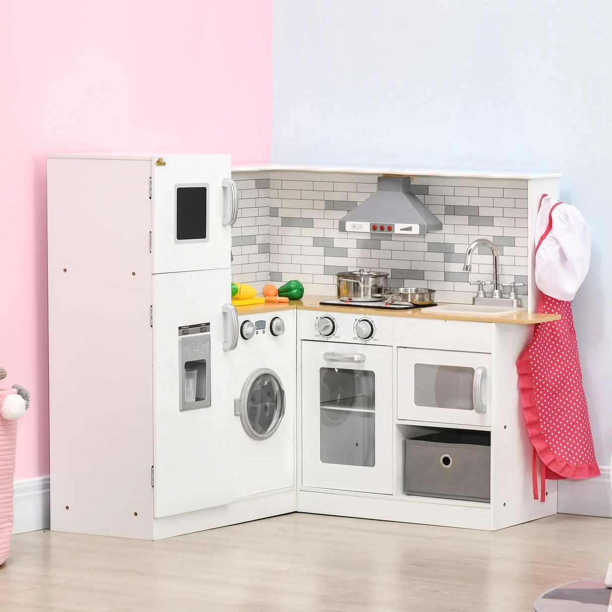 Large White Wooden Kids Play Kitchen With Sound Effects - Omega Lifestyles