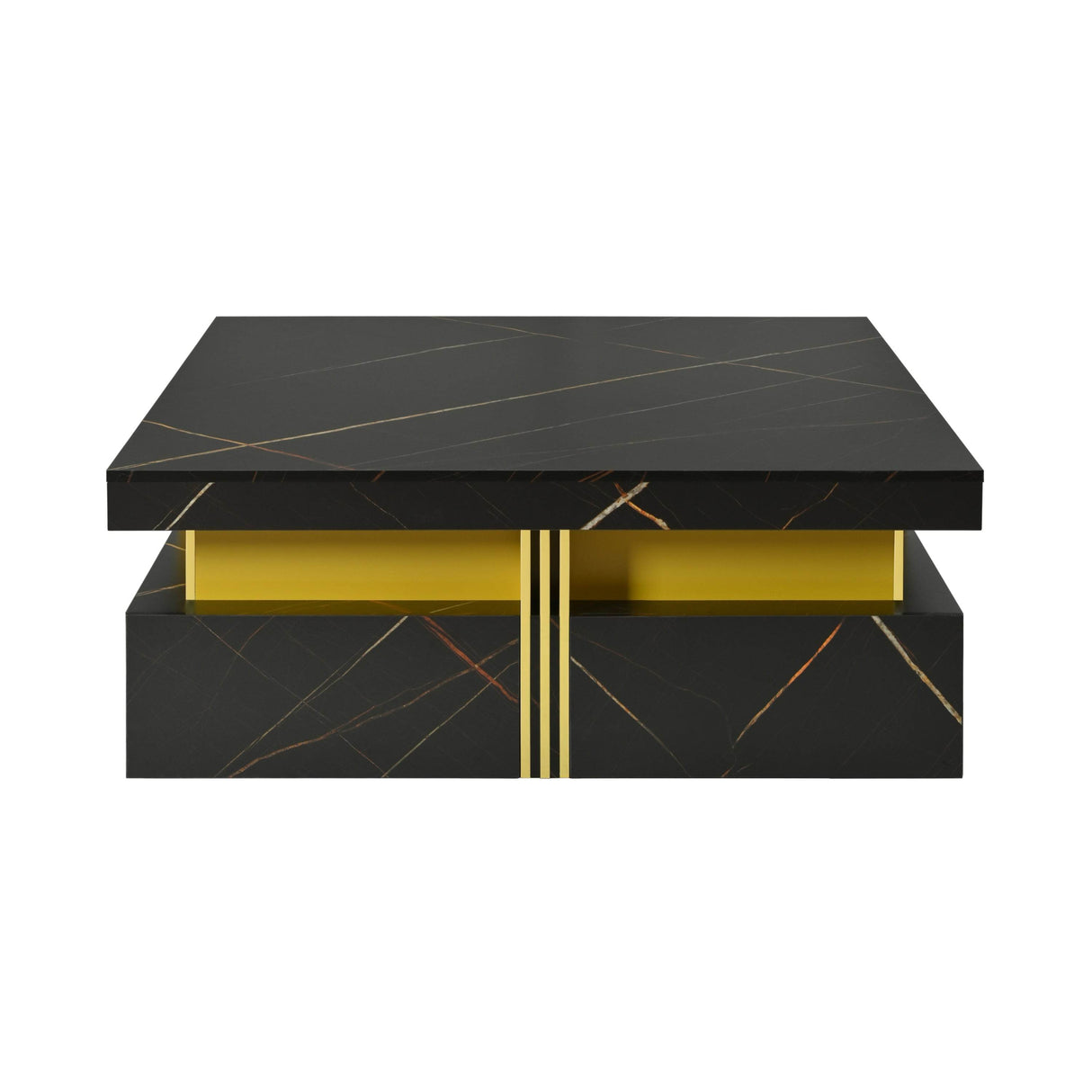 Modern Black Gold Accented Square Coffee Table With Storage - Sleep Galleria
